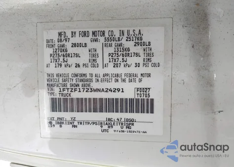 1998 Ford F-150 Standard/Xl/Xlt из США, поврежденный, VIN 1FTZF1723WNA24291